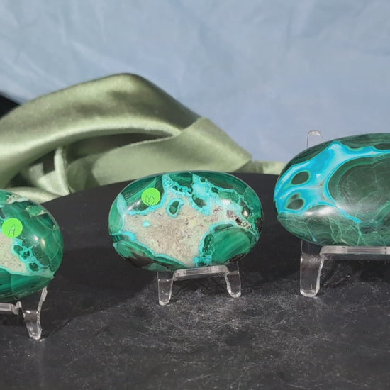 Chrysocolla with Malachite Palm Stones
