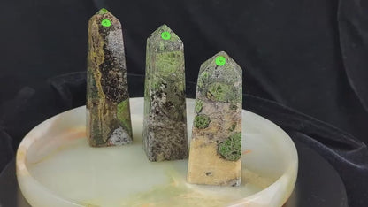 Rare Diopside Towers with Pyrite and Calcite Inclusions