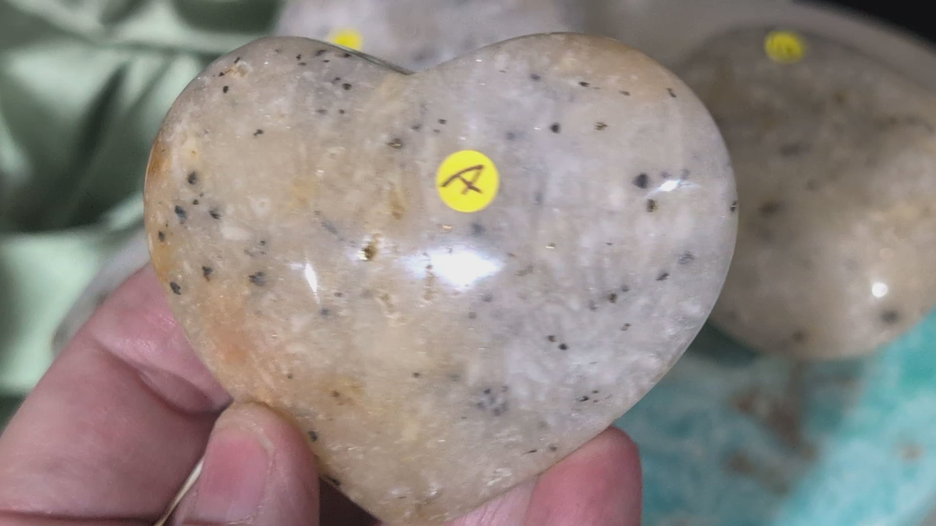 Plume Agate Hearts with Pyrite Inclusions