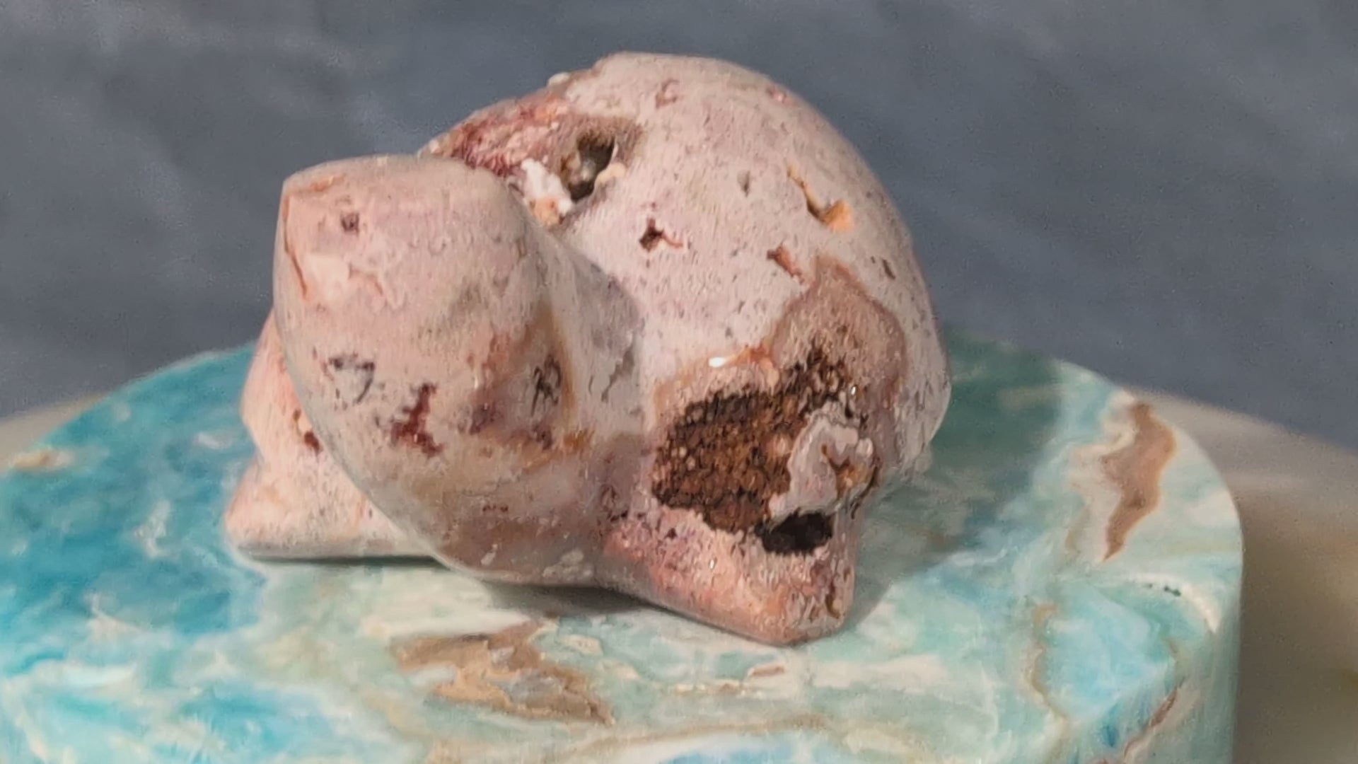 Druzy Pink Crazy Lace Agate Turtle Figurine
