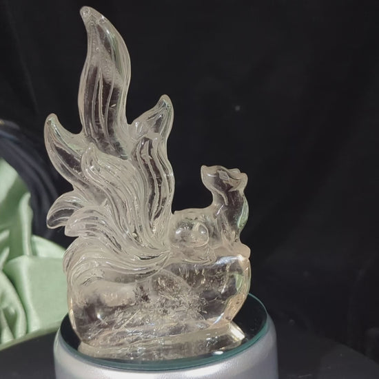 Smoky Quartz Nine Tailed Fox Figurine