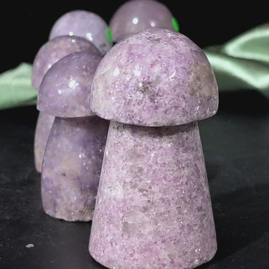 Hand Carved Lepidolite Mushrooms