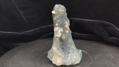 Blue Moss Agate Goddess of the Wolf Figurine