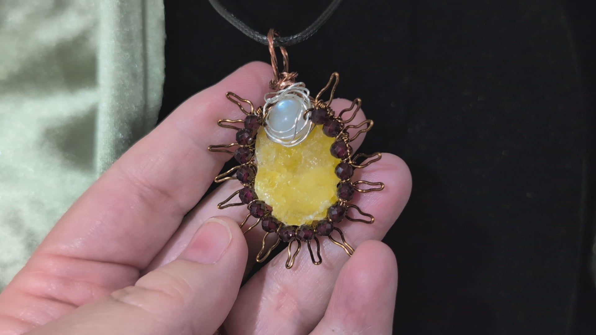 Raw Brucite Sun and Moonstone Pendant