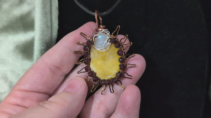Raw Brucite Sun and Moonstone Pendant