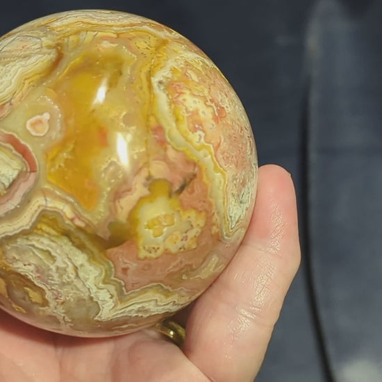 Hand Carved Druzy Pink Crazy Lace Agate Sphere