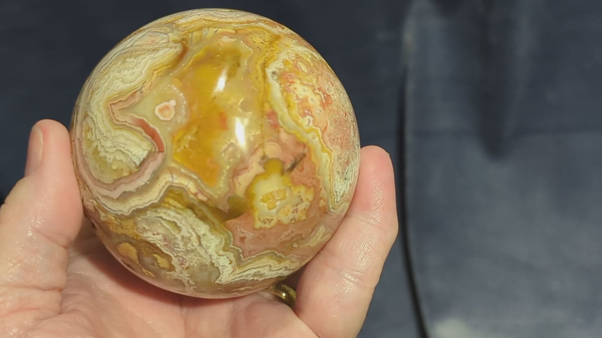 Hand Carved Druzy Pink Crazy Lace Agate Sphere