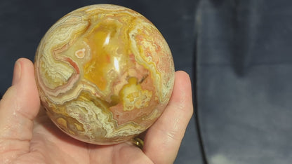 Hand Carved Druzy Pink Crazy Lace Agate Sphere