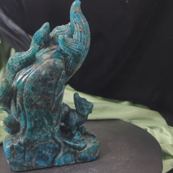 Blue Apatite Nine Tailed Fox Figurine