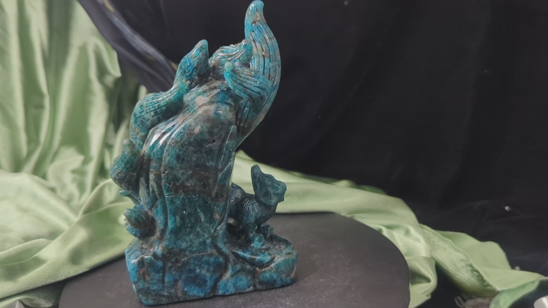 Blue Apatite Nine Tailed Fox Figurine