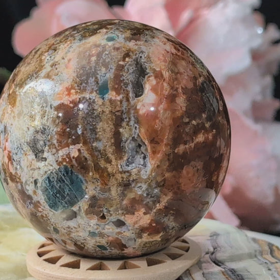 Sunstone and Blue Apatite Sphere