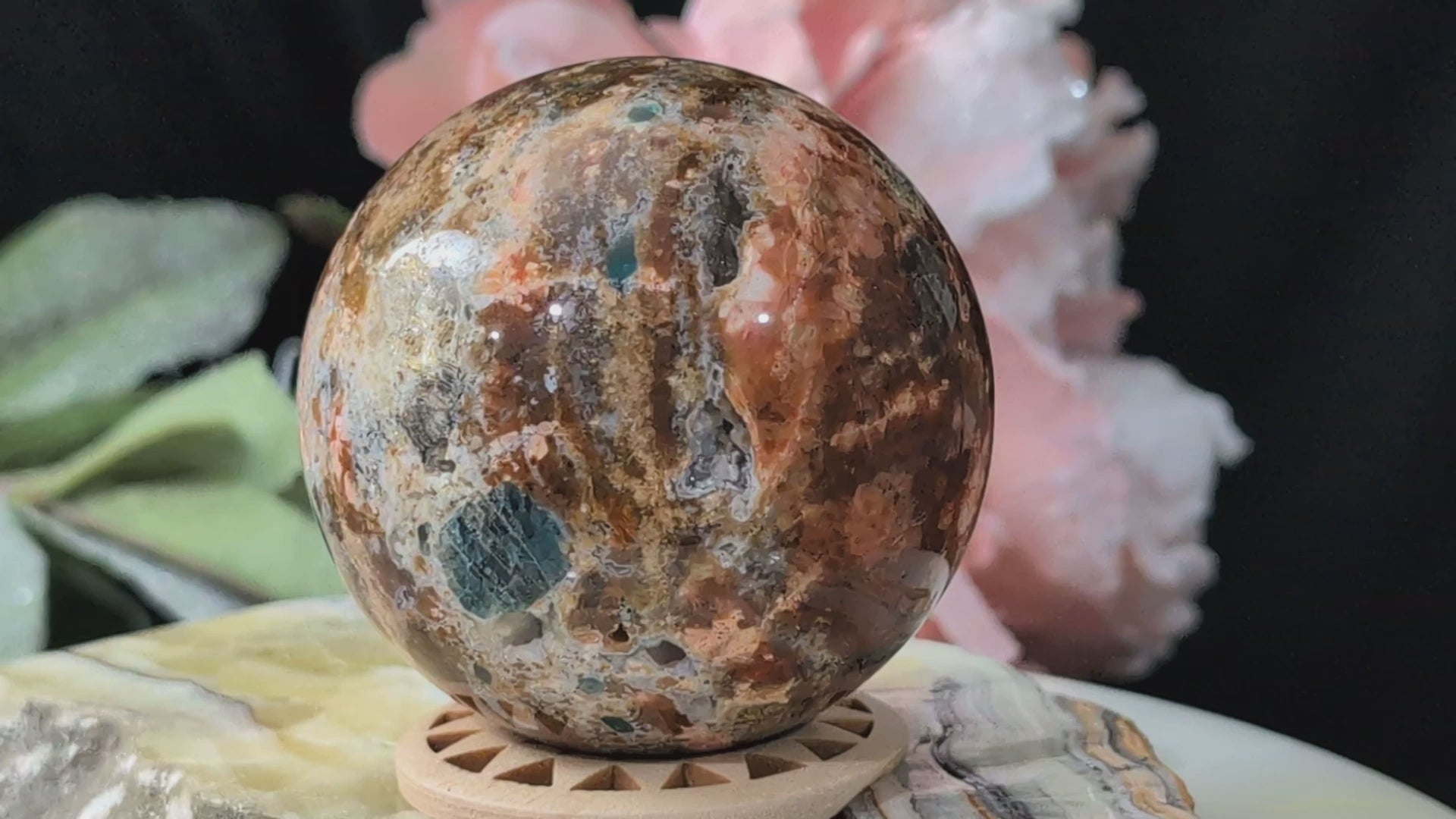 Sunstone and Blue Apatite Sphere